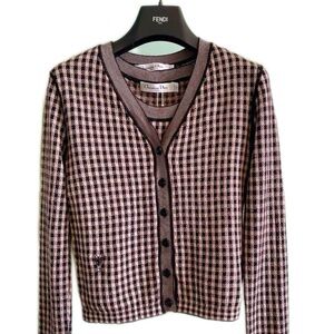 Authentic dior Pink and Black Houndstooth Cardigan
